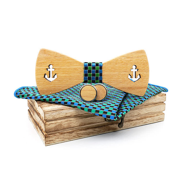 3-teiliges Herren-Fliege-Set aus Holz mit hohlem Bootsanker