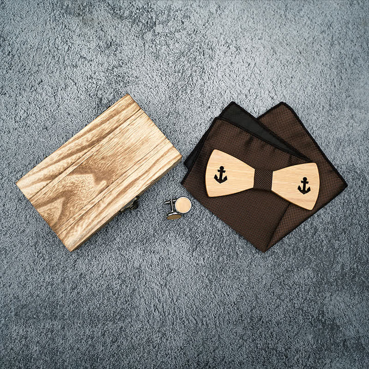 3-teiliges Herren-Fliege-Set aus Holz mit hohlem Bootsanker