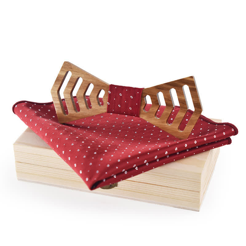 2-teiliges Herren-Fliege-Set aus Holz mit Ausschnitten in regulärer Form