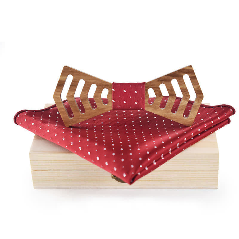 2-teiliges Herren-Fliege-Set aus Holz mit Ausschnitten in regulärer Form