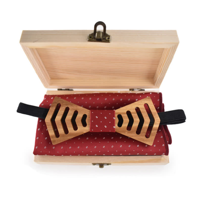 2-teiliges Herren-Fliege-Set aus Holz mit Ausschnitten in regulärer Form