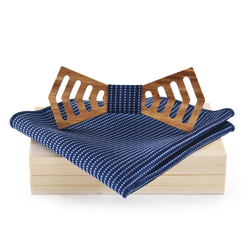 2-teiliges Herren-Fliege-Set aus Holz mit Ausschnitten in regulärer Form