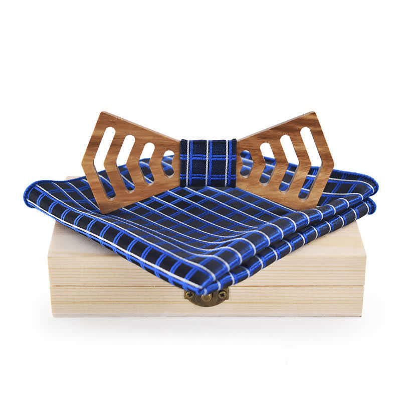 2-teiliges Herren-Fliege-Set aus Holz mit Ausschnitten in regulärer Form