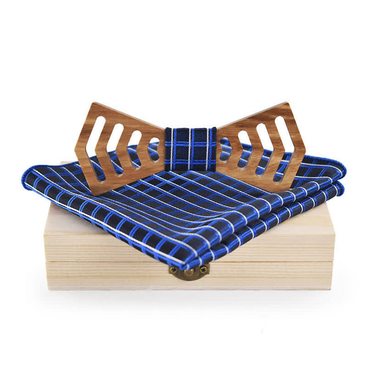 2-teiliges Herren-Fliege-Set aus Holz mit Ausschnitten in regulärer Form