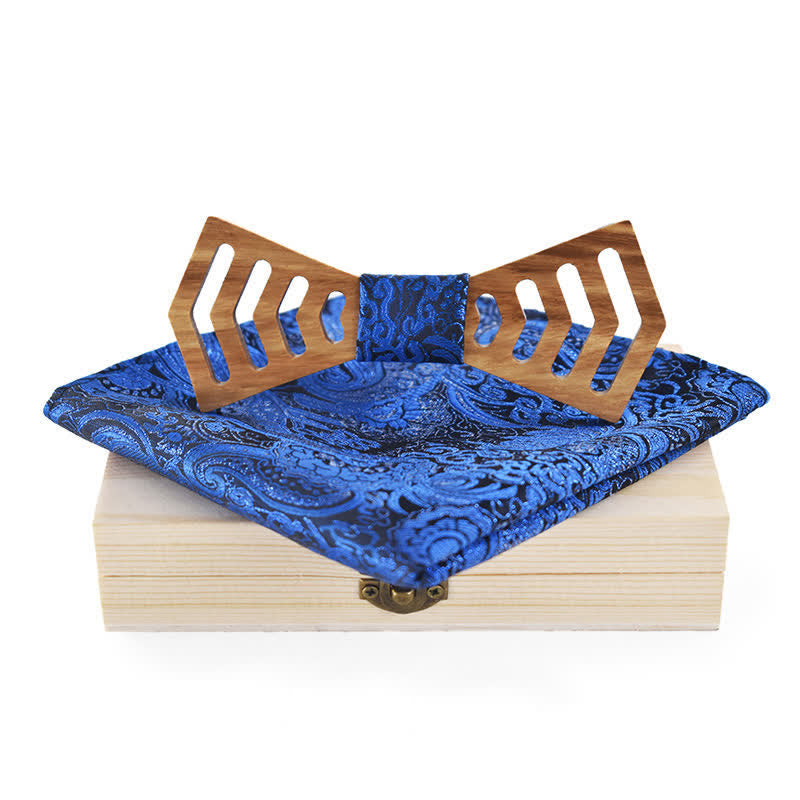 2-teiliges Herren-Fliege-Set aus Holz mit Ausschnitten in regulärer Form