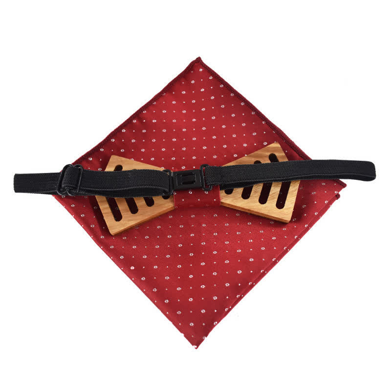 2-teiliges Herren-Fliege-Set aus Holz mit Ausschnitten in regulärer Form
