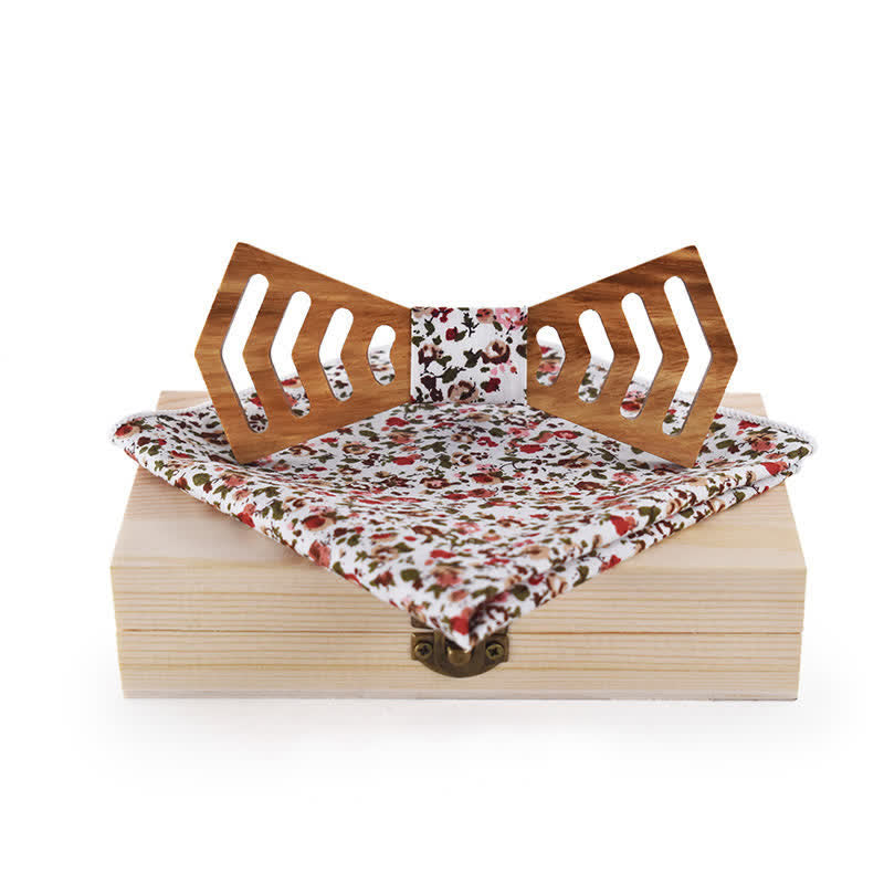 2-teiliges Herren-Fliege-Set aus Holz mit Ausschnitten in regulärer Form