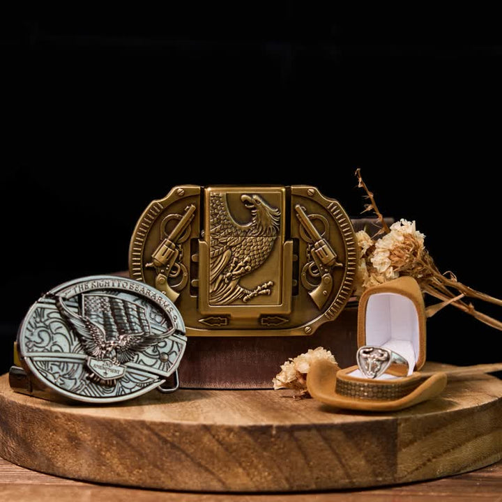 Adler USA Flagge DIY Verstecktes Messer Gürtelschnalle Feuerzeug Bull Ring Bundle Set