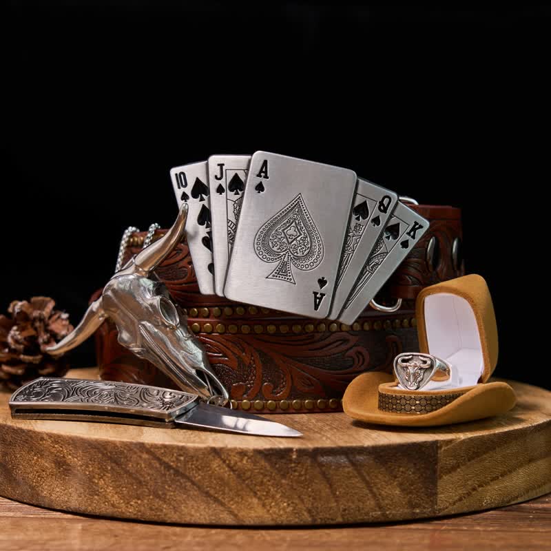 Poker DIY Verstecktes Feuerzeug Gürtelschnalle Longhorn Anhänger Bull Ring Bundle Set