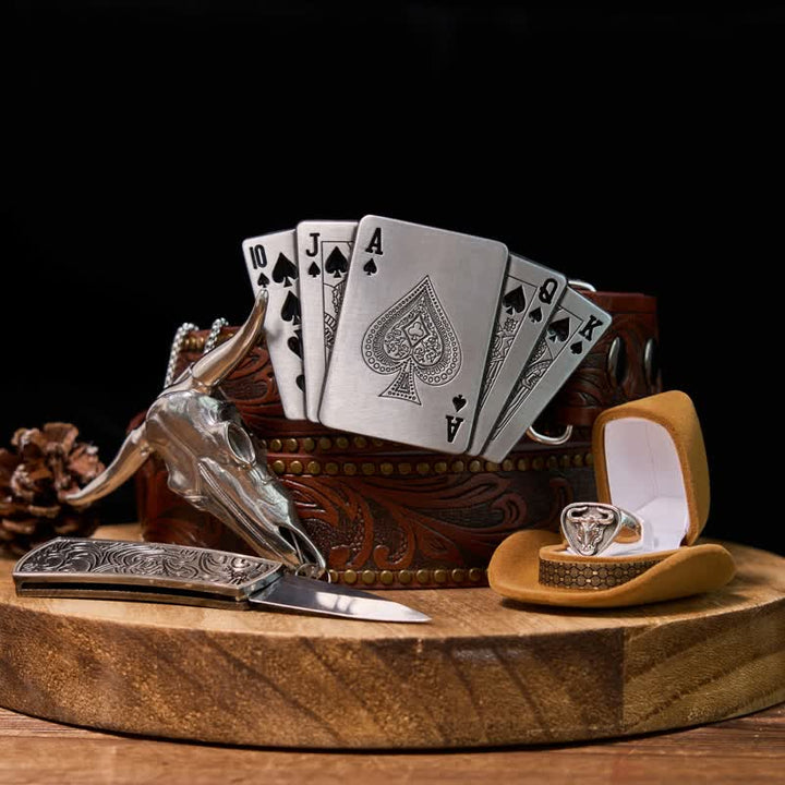 Poker DIY Verstecktes Feuerzeug Gürtelschnalle Longhorn Anhänger Bull Ring Bundle Set