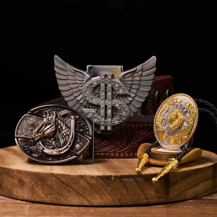Pferd DIY Versteckte Feuerzeug Gürtelschnalle Dollar Feuerzeug Schnalle Bolo Tie Bundle Set