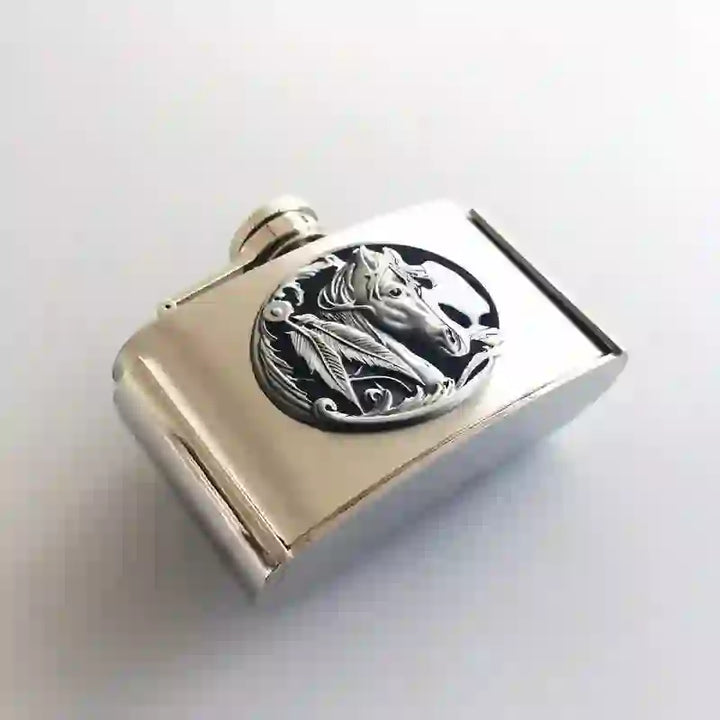 Pferd DIY Verstecktes Messer Gürtelschnalle 3oz. Flachmannschnalle Ziegenring Bundle Set