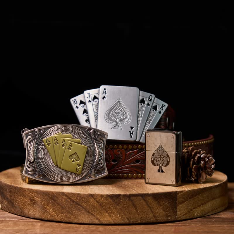 Lucky Poker DIY Verstecktes Messer Gürtelschnalle Feuerzeugschnalle Feuerzeug Bundle Set