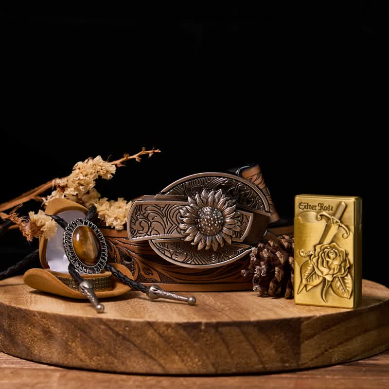 Sonnenblume DIY verstecktes Messer Gürtelschnalle Rose Feuerzeug Bolo Tie Bundle Set