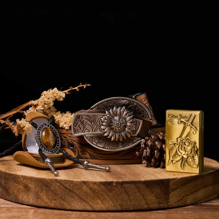 Sonnenblume DIY verstecktes Messer Gürtelschnalle Rose Feuerzeug Bolo Tie Bundle Set