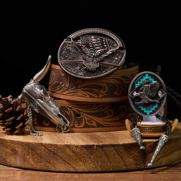 Adlerflagge DIY verstecktes Messer Gürtelschnalle Longhorn Anhänger Adler Bolo Tie Bundle Set