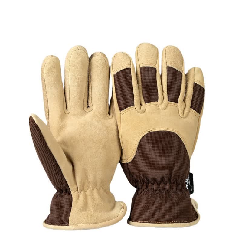Khakifarbene, kältebeständige, dicke, warme Handschuhe aus Hirschleder