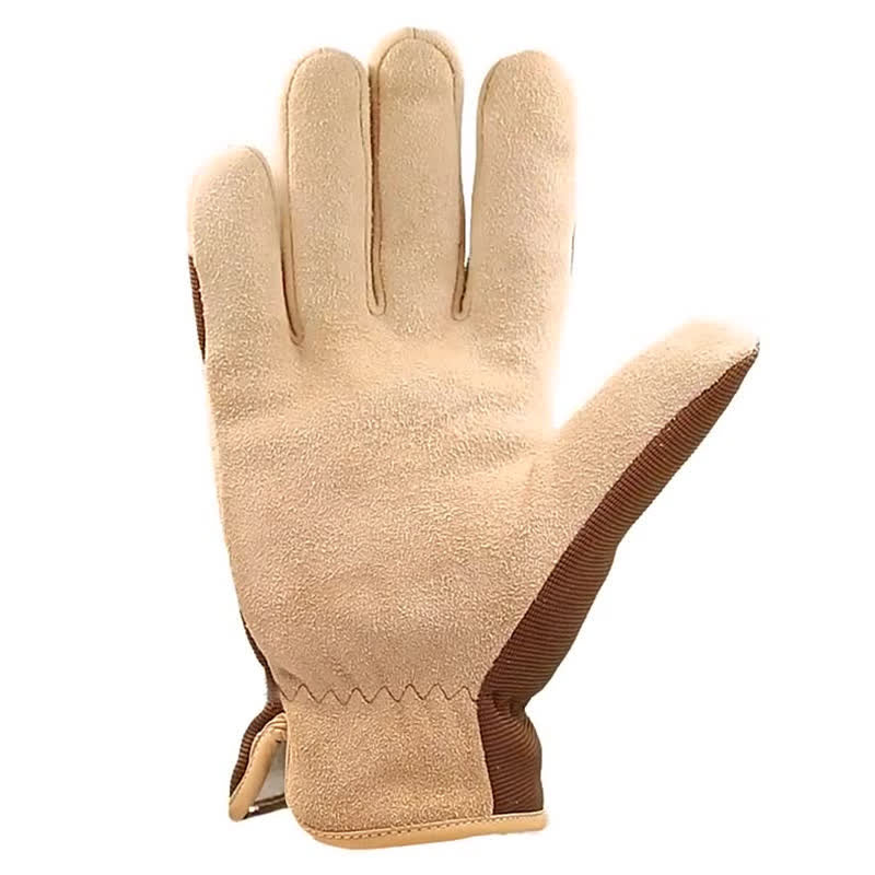 Khakifarbene, kältebeständige, dicke, warme Handschuhe aus Hirschleder