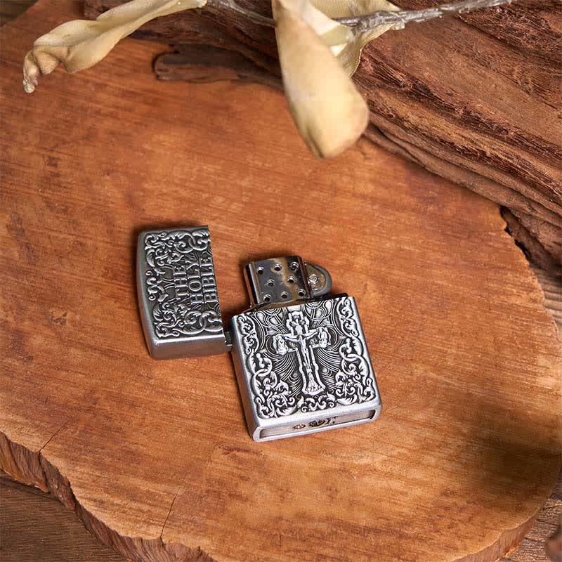 Heilige Bibel Feuerzeug Longhorn Bull Anhänger Kreuz Halskette Bundle Set