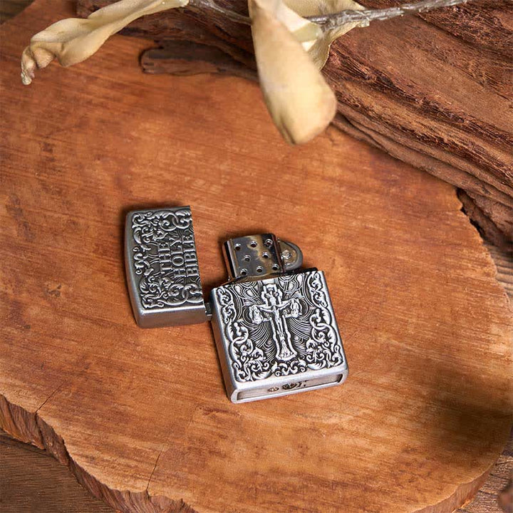 Heilige Bibel Feuerzeug Longhorn Bull Anhänger Kreuz Halskette Bundle Set