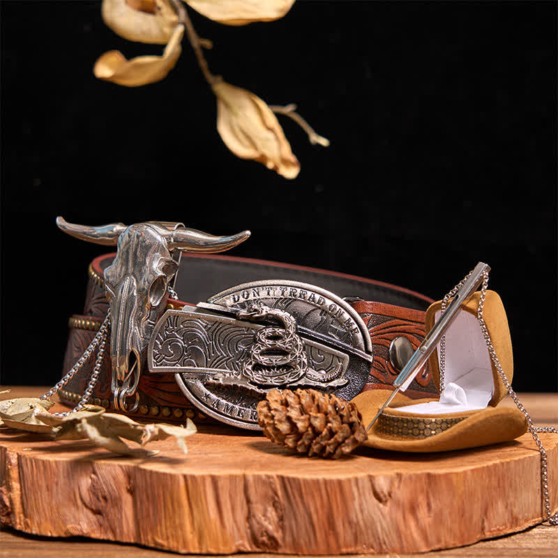 DIY verstecktes Messer Schlange Schnalle Longhorn Bull Anhänger Nadel Halskette Bundle Set