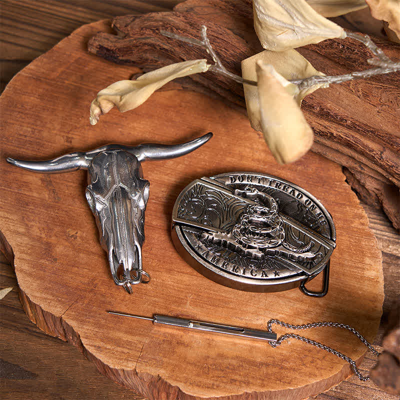 DIY verstecktes Messer Schlange Schnalle Longhorn Bull Anhänger Nadel Halskette Bundle Set