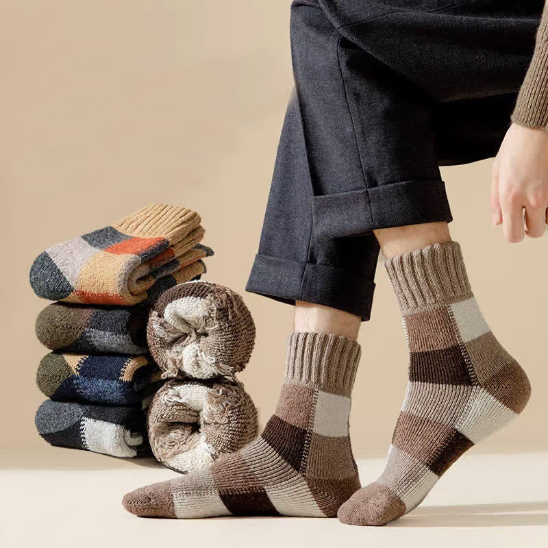 Verdickende Crew-Socken aus Wolle mit Farbblockierung