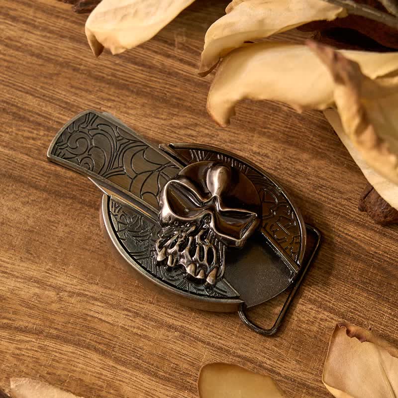 Totenkopf DIY Verstecktes Messer Gürtelschnalle Longhorn Anhänger Kuh Bolo Tie Bundle Set