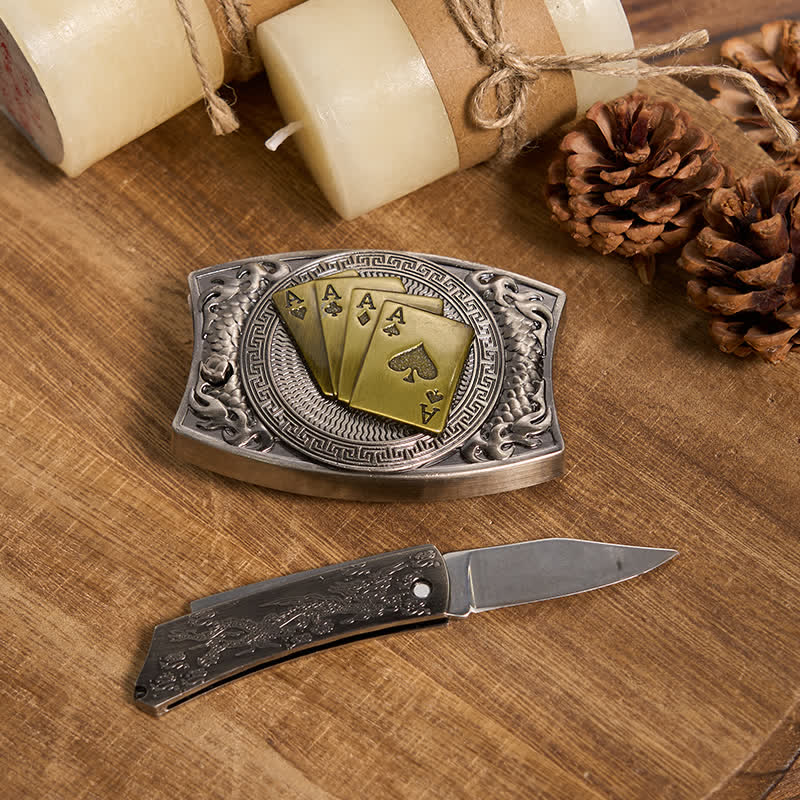 Funktionelle DIY Gürtelschnalle mit verstecktem Messer, Retro-Bullenring-Set