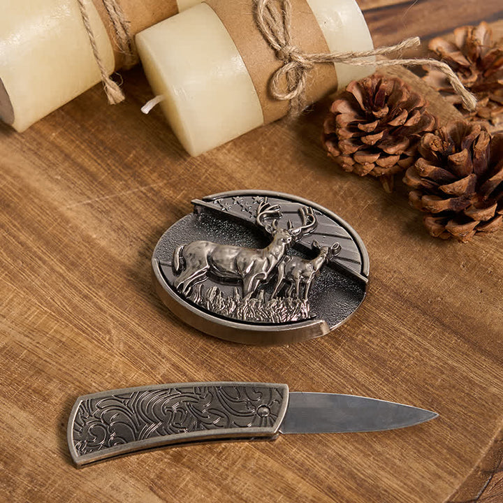 Funktionelle DIY Gürtelschnalle mit verstecktem Messer, Retro-Bullenring-Set