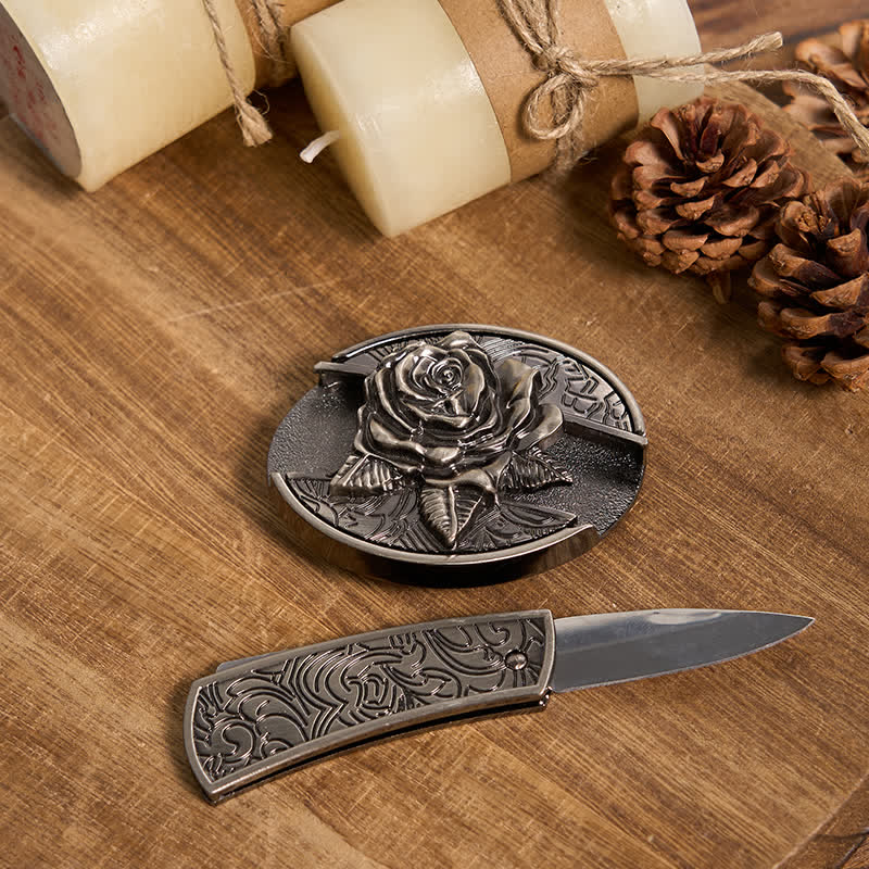 Funktionelle DIY Gürtelschnalle mit verstecktem Messer, Retro-Bullenring-Set