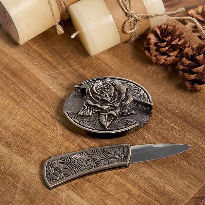 Funktionelle DIY Gürtelschnalle mit verstecktem Messer, Retro-Bullenring-Set
