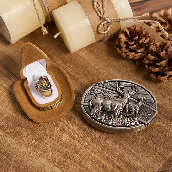 Funktionelle DIY Gürtelschnalle mit verstecktem Messer, Retro-Bullenring-Set