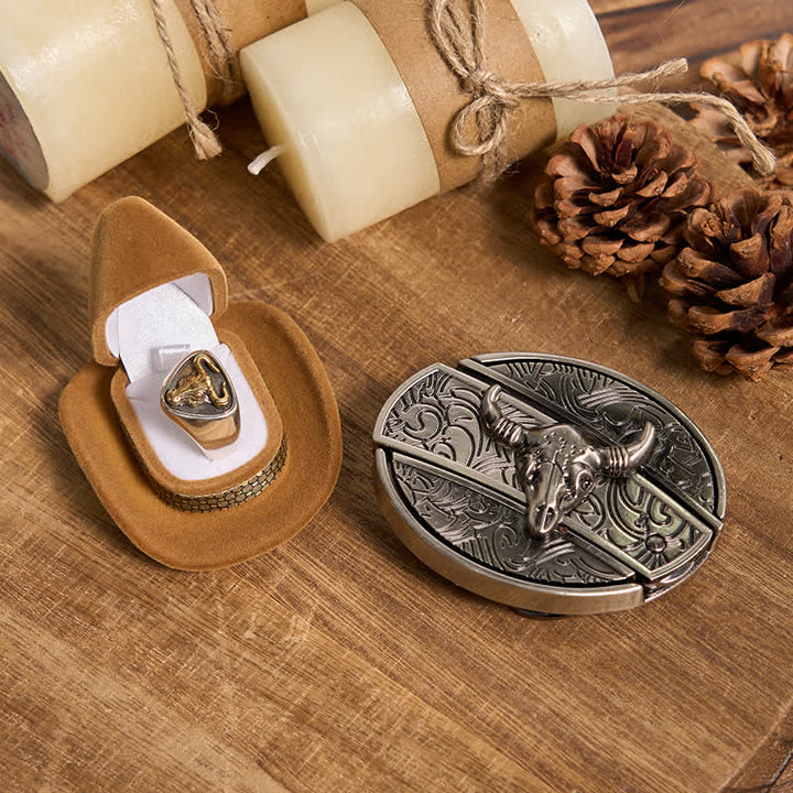 Funktionelle DIY Gürtelschnalle mit verstecktem Messer, Retro-Bullenring-Set