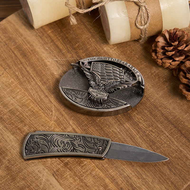 Funktionelle DIY Gürtelschnalle mit verstecktem Messer, Retro-Bullenring-Set