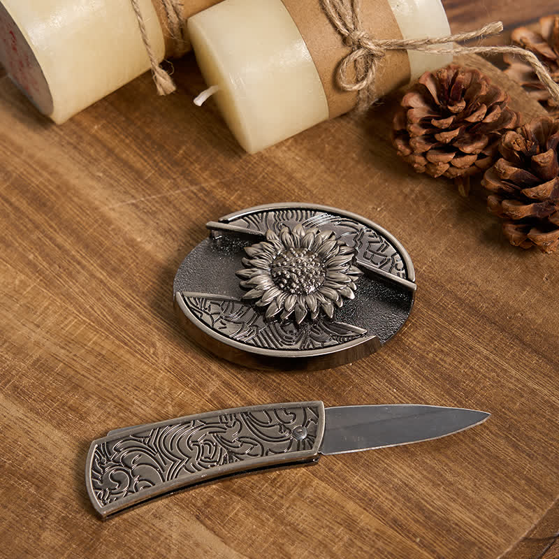 Funktionelle DIY Gürtelschnalle mit verstecktem Messer, Retro-Bullenring-Set