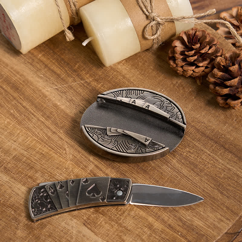 Funktionelle DIY Gürtelschnalle mit verstecktem Messer, Retro-Bullenring-Set