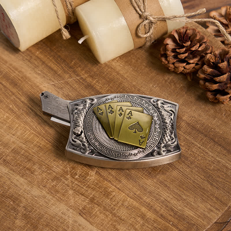 Funktionelle DIY Gürtelschnalle mit verstecktem Messer, Retro-Bullenring-Set