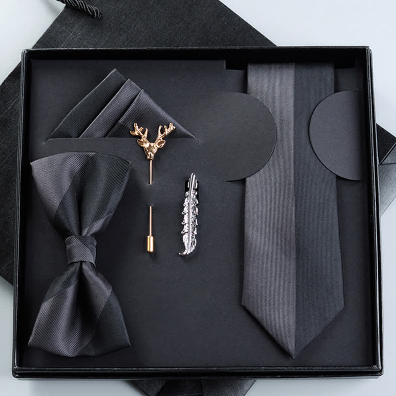 5 Stücke Herren Schwarz & Grau Farbe Kollision Reißverschluss Krawatte Fliegen Geschenkbox