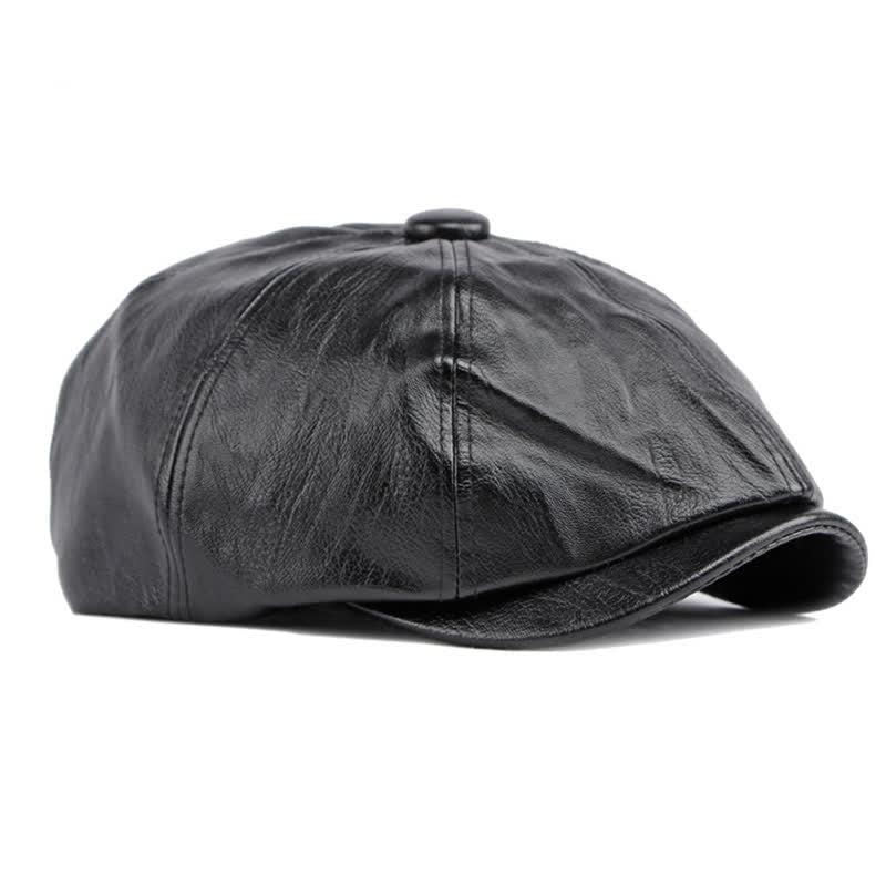 Einfarbige achteckige Baskenmütze aus Leder