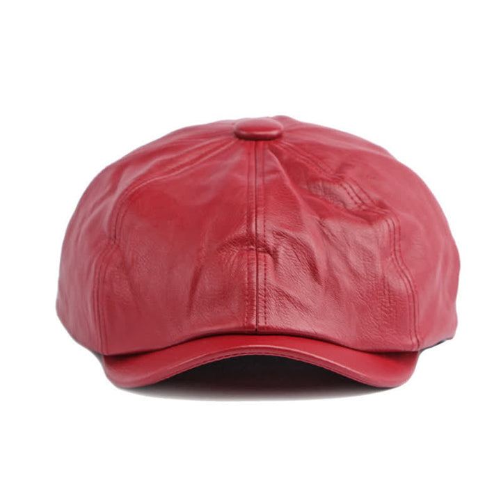 Einfarbige achteckige Baskenmütze aus Leder