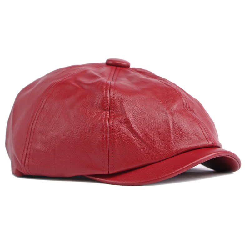 Einfarbige achteckige Baskenmütze aus Leder