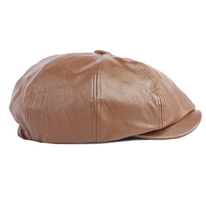 Einfarbige achteckige Baskenmütze aus Leder
