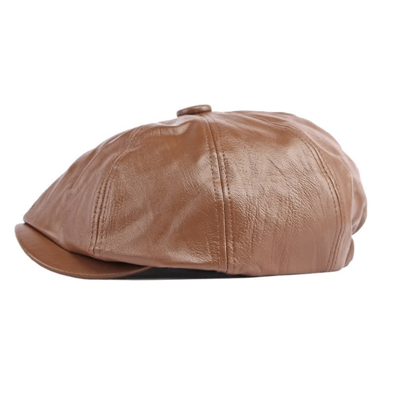 Einfarbige achteckige Baskenmütze aus Leder