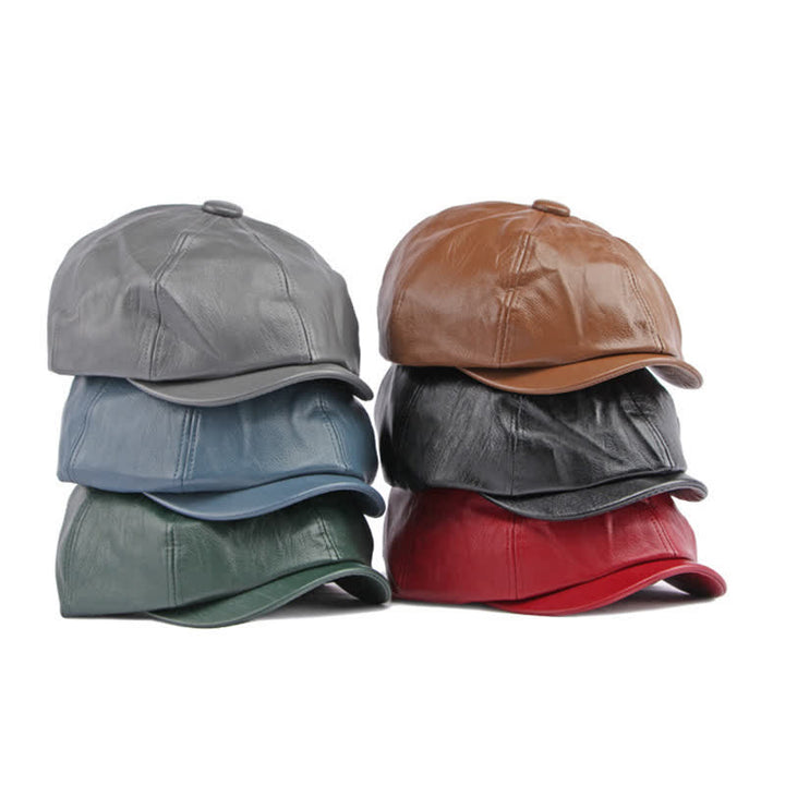 Einfarbige achteckige Baskenmütze aus Leder