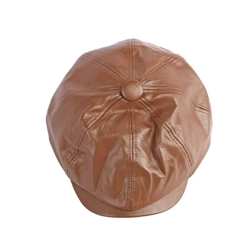 Einfarbige achteckige Baskenmütze aus Leder