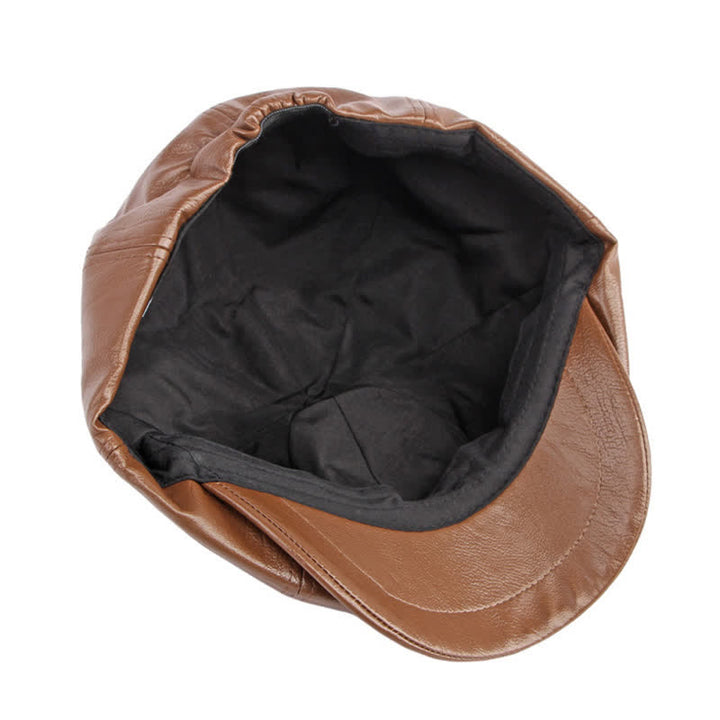 Einfarbige achteckige Baskenmütze aus Leder