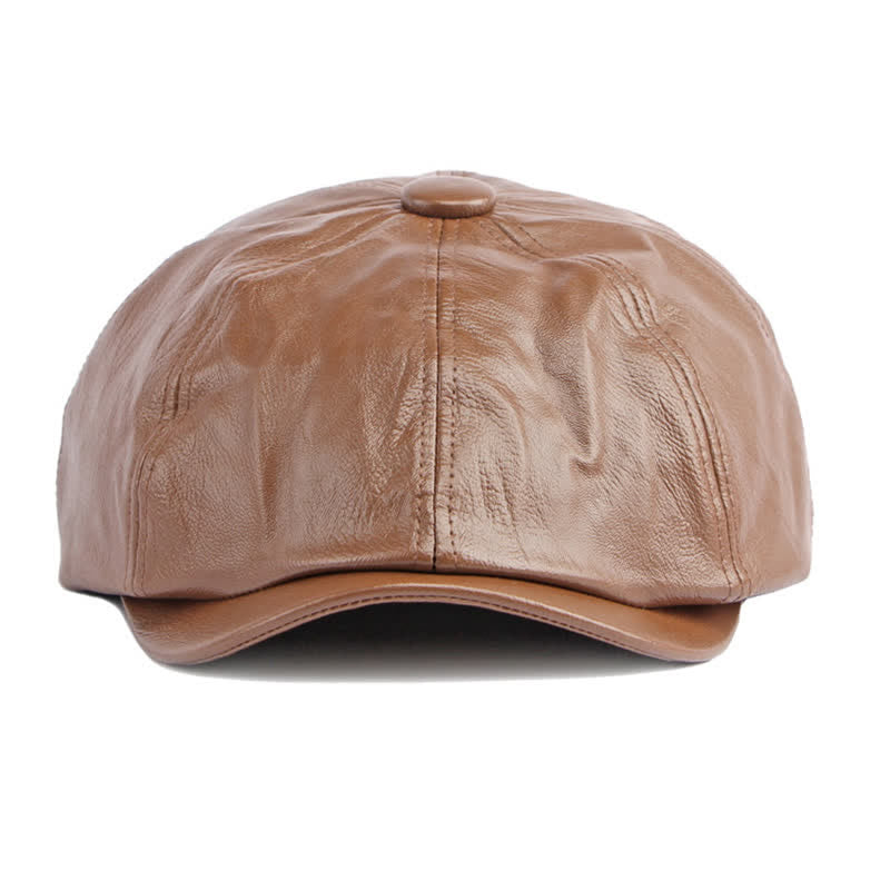 Einfarbige achteckige Baskenmütze aus Leder