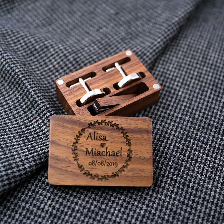Herren-Manschettenknöpfe aus Holz mit individueller Gravur, Box-Oberfläche, Hochzeitstag