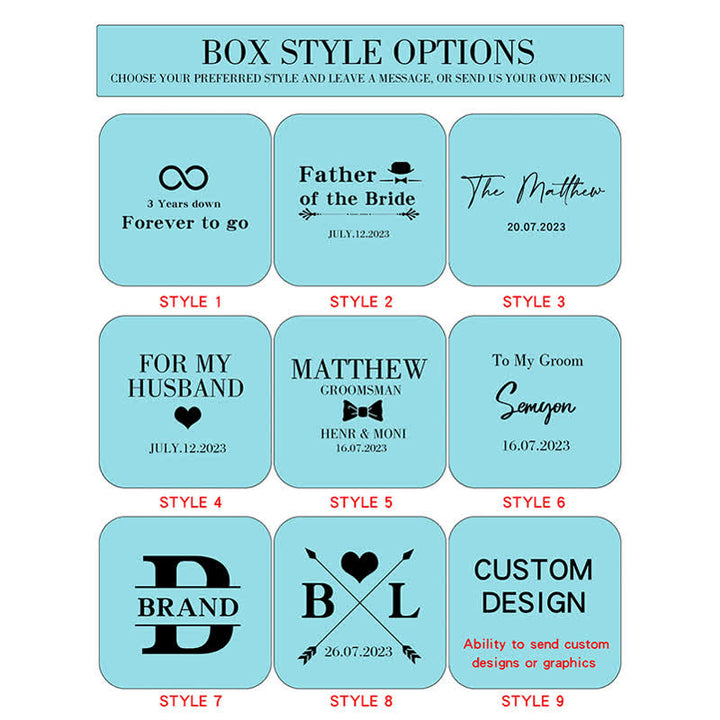 Herren-Manschettenknöpfe aus Holz mit individueller Gravur, Box-Oberfläche, Hochzeitstag